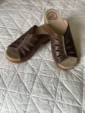 Dansko Brown Leather Slip-On Clog Sandals